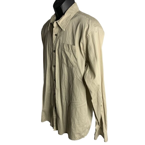 Wrangler Button Up Long Sleeve Shirt XL Tan Chest Pocket Micro Corduroy Collar - Picture 3 of 6